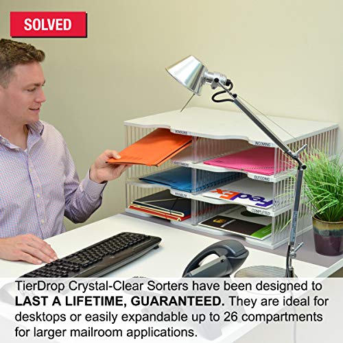 Ultimate Office TierDrop Desktop Organizer Document, Forms, Mail, and Classroom Sorter. 6 Extra Large, Crystal Clear Compartments with Optional Add-On Tiers for Easy Expansion - Lifetime Guarantee!
