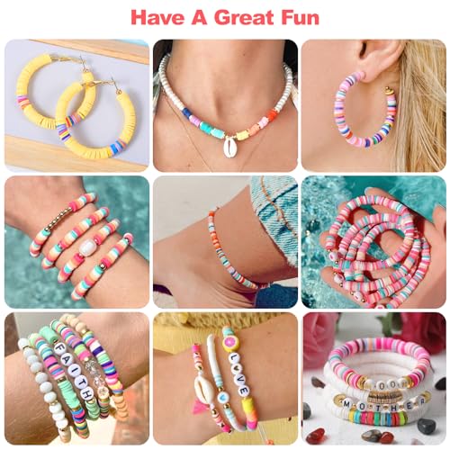 Redtwo CLAY BEADS-23000 Pcs Clay Beads Bracelet Making Kit 144 Colors 7 Boxes Flat Polymer Heishi Beads Set thumb #4