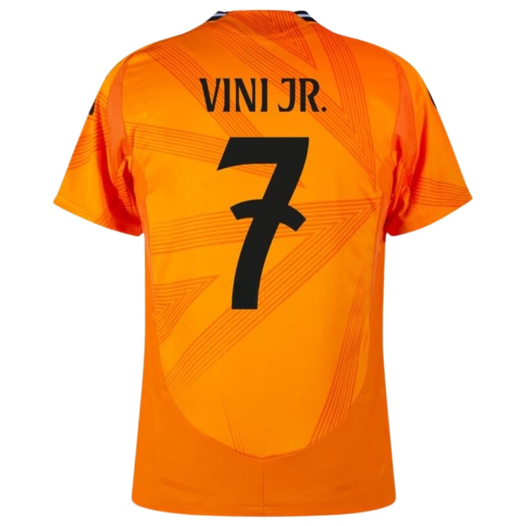 RM Vini Jr #7 Away Orange Soccer Jersey for Men Fan Version (US, Alpha, Medium, Regular, Regular, Away)