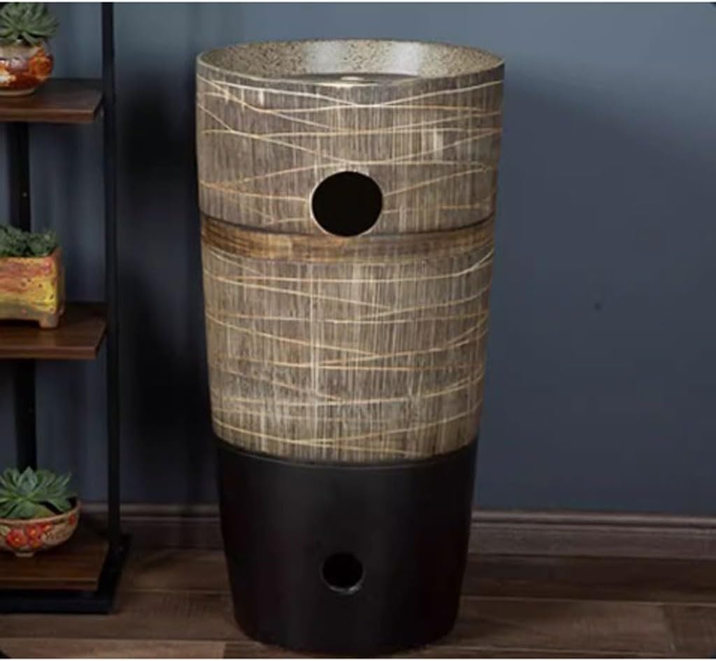 Bathroom Countertop Vessel Sink Ceramic Pedestal Basin Outdoor Courtyard Cylindrical Wash Balcony Integrated Floor-standing Retro Pedestal Sink Vanity