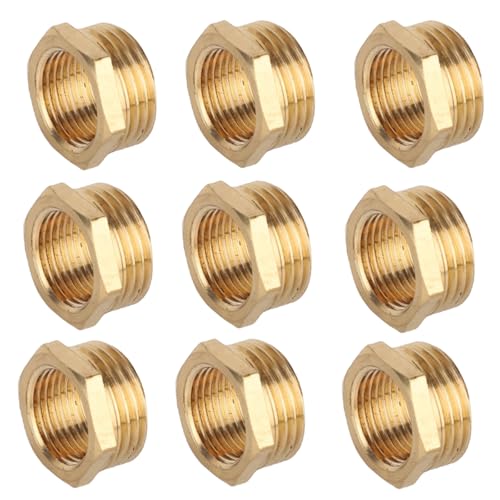 Image of 9pcs 1 /2 Inch NPT Male to 3 /8 Inch NPT Female Reducer Hex Bushing, Brass Reducing Heavy Duty Threaded Pipe Fitting Adapter for Hydraulic Plumbing Systems Water Line Impact Socket Faucet Hose Connector