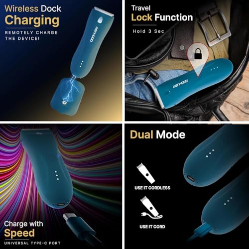 Image of MENHOOD Trimmer 1.0 Pro Blue Edition Waterproof Manscaping Body Ball Groin Trimmer for Men Type-C Wireless Charge LED Spotlight 150 Min Runtime Ceramic Blade IPX7