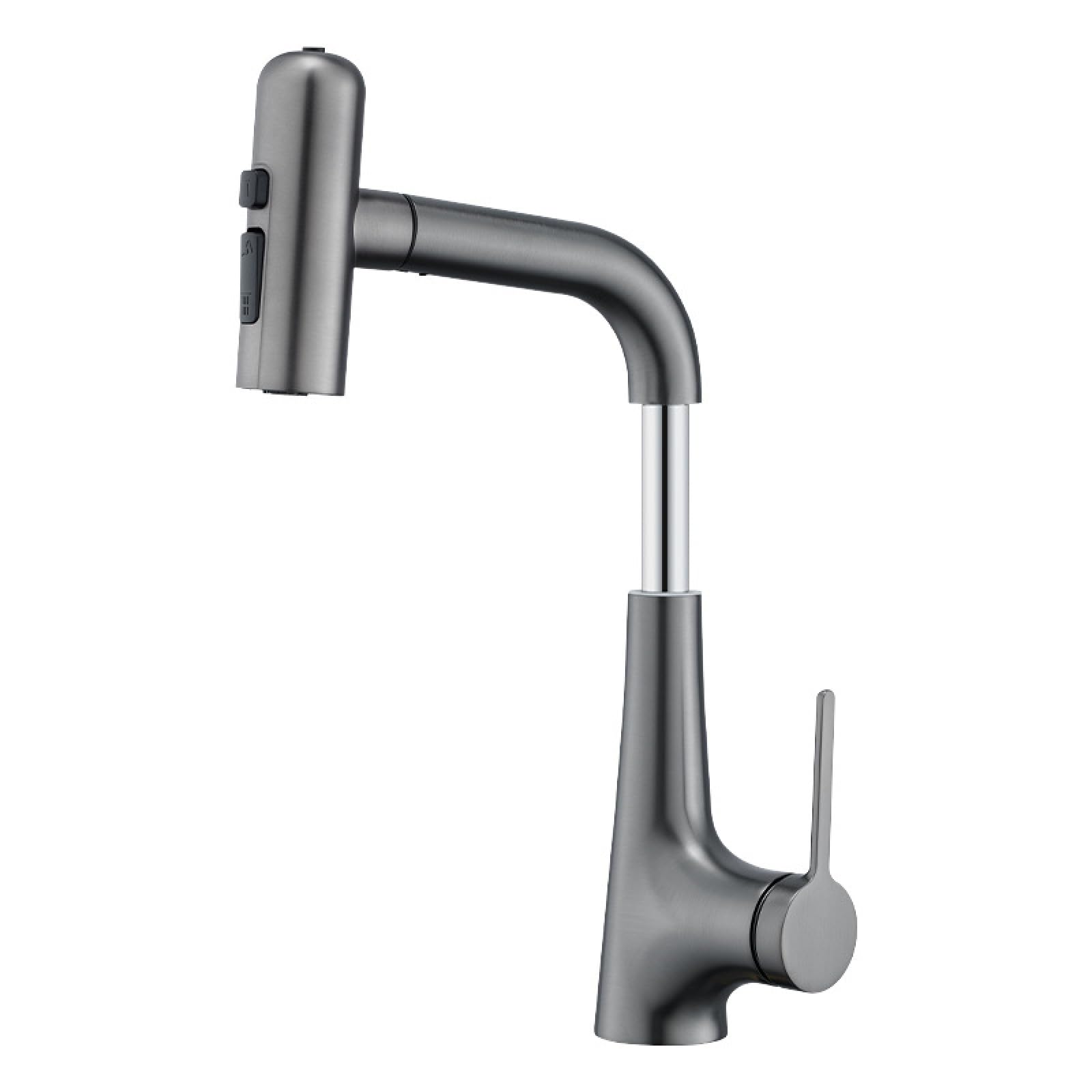 Fanjubei Bullet Ash All-Copper Pull-Out Rotating Hot And Cold Water Faucet, Gunpowder Gray