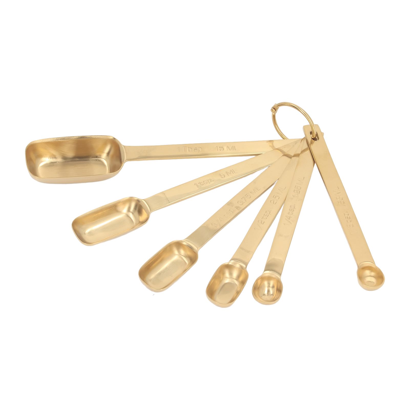 6PCS Rectangle Measuring Spoon Set Stainless Steel Small Tablespoon Measuring Spoon Cups with Buckle Cooking Utensils for Kitchen(Gold)