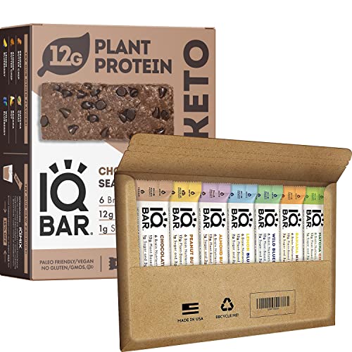 Iqbar Brain And Body Keto Protein Bars - 7-Bar Sampler & 12 Count Chocolate Sea Salt Energy Bars - Low Carb Protein Bars - High Fiber Vegan Bars Low Sugar Meal Replacement Bars #TOP9