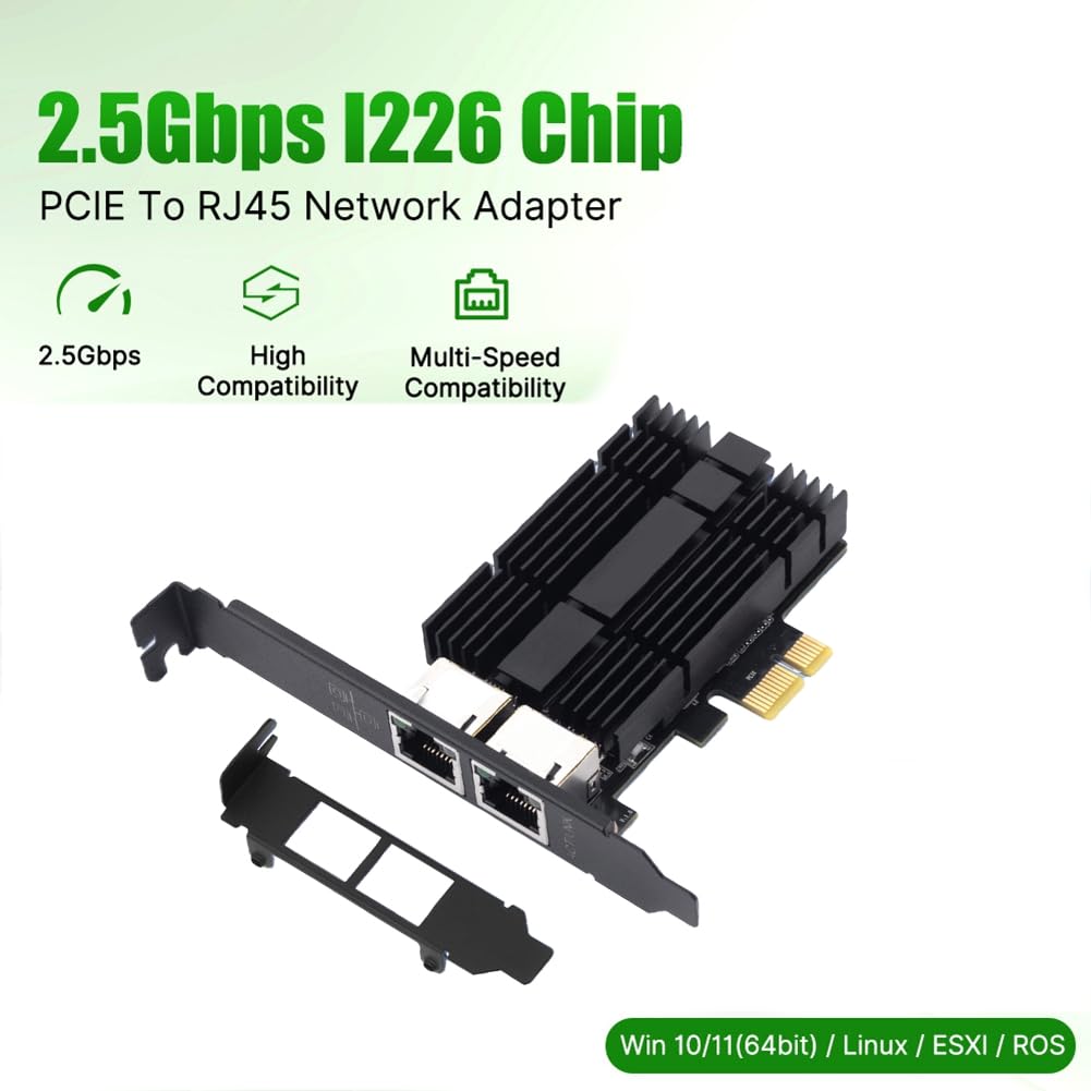 Jaywool Adattatore di rete per PC 2.5G per scheda di rete PCIe a RJ45, chipset I226, Dual Gigabit Ethernet, 100/1000/2500 Mbit/s