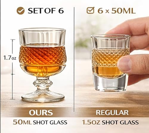 Image of bellemax Classy Shot Glass for Espressos, Spirits & Liquors,Whiskey, Vodka Shot, Tequila Shot, Wine Tasting, Cocktail Pour, Bar Accessory & Home Decor Parties Glasses Set of 6 (BR-11)