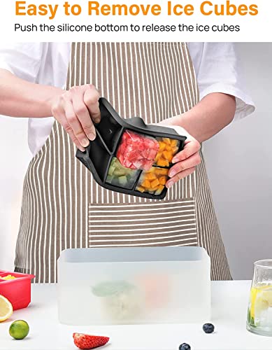 Jisile Vassoi per cubetti di ghiaccio in silicone, confezione da 2, grandi stampi quadrati per cubetti di ghiaccio a 6 cavità, con coperchio resistente alle fuoriuscite, per whisky, cocktail e bevande - immagine 6