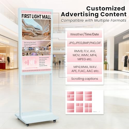 Image of 43 inch Digital Signage Display Kiosk Indoor Floor Standing Advertising White | 4K Android 14 4 + 32 Storage, USB WiFi HDMI Bluetooth Input, Smart Split Screen, Free CMS, 700 Nits, Life over 50,000 hours