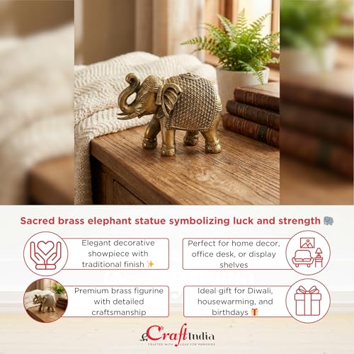 Image of eCraftIndia Brass Elephant Statue Decorative Showpiece Gift for Diwali Housewarming Birthday