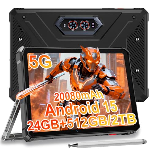 HOTWAV R9 Ultra 5G Rugged Tablet, 24GB + 512GB/TF 2TB Android 15 Tablet with Pen, 11 Inch 2K FHD+ Waterproof Tablets, 20080mAh, 64MP+20MP, Octa-Core, Dual SIM/Gemini AI /IP68&IP69K/Face ID/OTG/WLAN 5