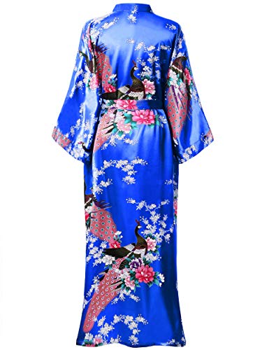 Image of BABEYOND Women's Kimono Robe Long Satin Robes with Peacock and Blossoms Printed Kimono Nightgown