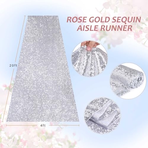 Silver Aisle Runner for Wedding 2ft x 15ft Carpet Runner Rug Sequin Aisle Runner for Wedding Ceremony Indoor Outdoor Christmas Party