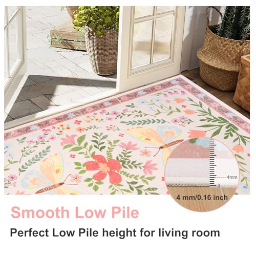 Tapete para sala 5'x7' beige de lana sintética antideslizante miniatura 4