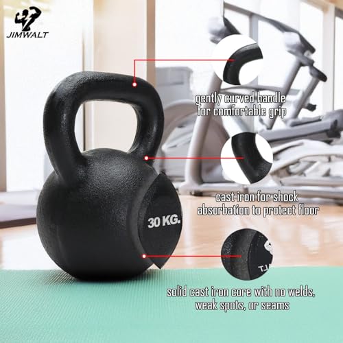 Image of Jimwalt Heavy Duty Enameled Cast Iron Kettlebell | Smooth Non-Slip Grip, Chip-Resistant Coating | Perfect for Strength Training & Home Gym (Enameled Coated 30KG)