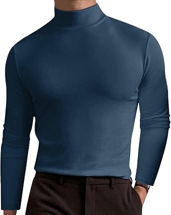 Mens Mock Neck Casual Slim Fit Pullover T Shirts Long Sleeve Thermal Solid Undershirts Basic Stretch Pullover Tops