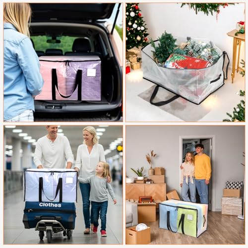 Dntorx 4 Stück 105L Große Aufbewahrungstasche mit Deckel, Faltbare Transparente Umzugskartons Groß mit Reißverschluss Griffe Weihnachtslager für Weihnachtsbaum Tasche Umzug Bettwäsche Aufbewahrung