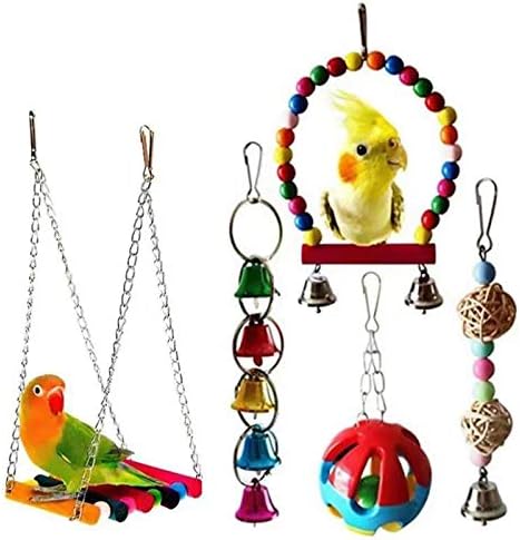 5pcs Bird Parrot Toys Hanging Bell Pet Bird Cage Hammock Swing Toy Hanging Toy for Small Parakeets Cockatiels, Conures, Macaws, Parrots,…