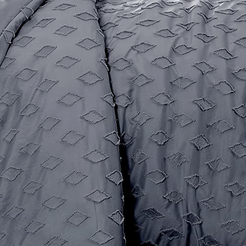 Southshore Fine Living, Inc. Clipped Jacquard Tufted Diamond Pattern Boho Duvet Cover Bedding Set With Zipper And Corner Ties, Soft Cozy Bedspread 2-Piece And One Matching Sham, Slate , Twin / Twin Xl #TOP2