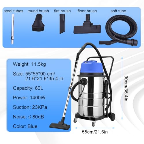 Aspiradora húmeda y seca 1400W con tanque 60L miniatura 5