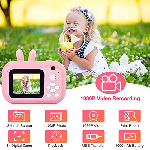 MINIBEAR Kids Camera Instant Print Camera for Kids Digital Camera Toddler Toys Christmas Birthday Gifts for 3 4 5 6 7 8 9 10 Year Old Boys Girls, Pink