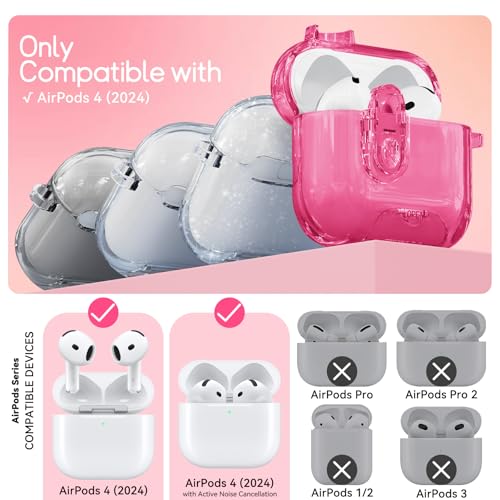 Image of for AirPods 4 Case 2024 with Safety Lock,Hot Pink | Clear Case with Phone Stand & Cleaner Kit,Cute Floral Chain for Women Girls,Soft TPU Protective Cover,Shockproof