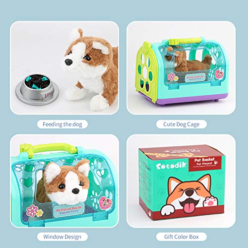 Sotodik 15PCS Electronic Vet Set for Kids,Walk and Bark Little Dog Pretend Play Doctor Playset Pet Care Role Play Early Educational Toys for Boys Grils Toddler 2 3 4 5 6 Years Old Gifts