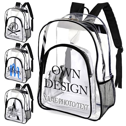 xrlsg Personalized Clear Backpack Custom Name PVC Transparent Backpacks Perfect for Office Travel Outdoor - Own Design - Main Image