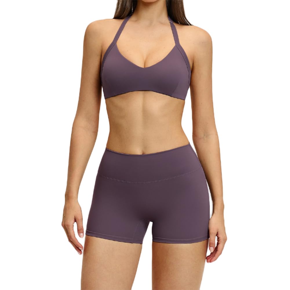 JPXJGT Women's Sports Yoga Set Hollow-Back Neckline Yoga Top Sports Running Fitness (Size:XL,Color:Purple)