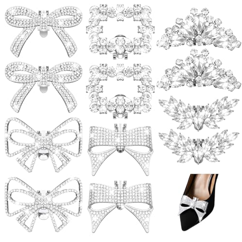 Image of XunYee 12 Pcs Rhinestone Bow Shoe Clips Buckle Decorative Bow Clips for Shoes Elegant Removable Shoe Charms for Women, 6 Style
