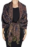 Peach Couture Elegant Double Layer Reversible Paisley Pashmina Shawl Wrap Navy Scarf