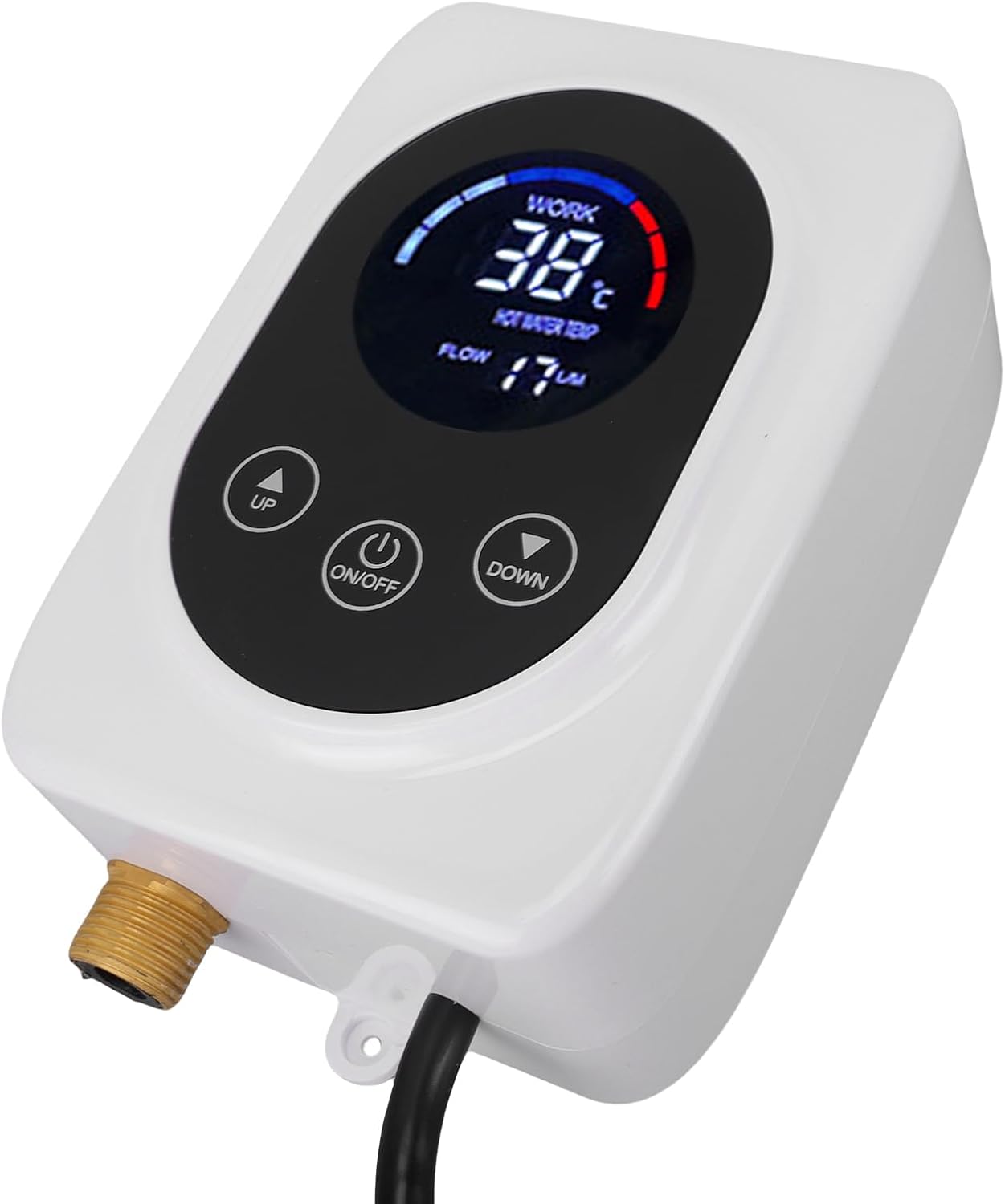 WALFRONT 3000W Electric Tankless Water Heater Brass Inlet Outlet Under Sink LCD Touch Screen White IPX4 Hot Water Heater for Kitchen Bathroom RV