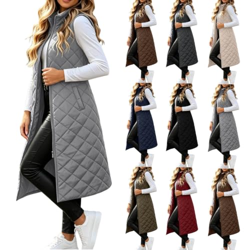 Funnyrap Long Puffer Vest Women Quilted Sleeveless Zip Up Jacket Gray Small - image 1