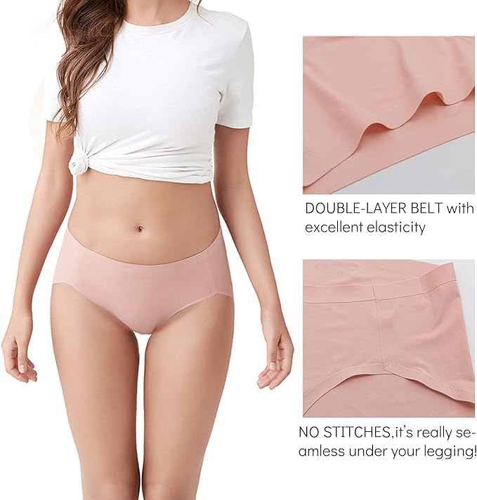 Image of LOURYN KOULYN No Show Underwear for Women Seamless High Cut Briefs Mid-Waist Soft No Panty Lines,Pack of 5