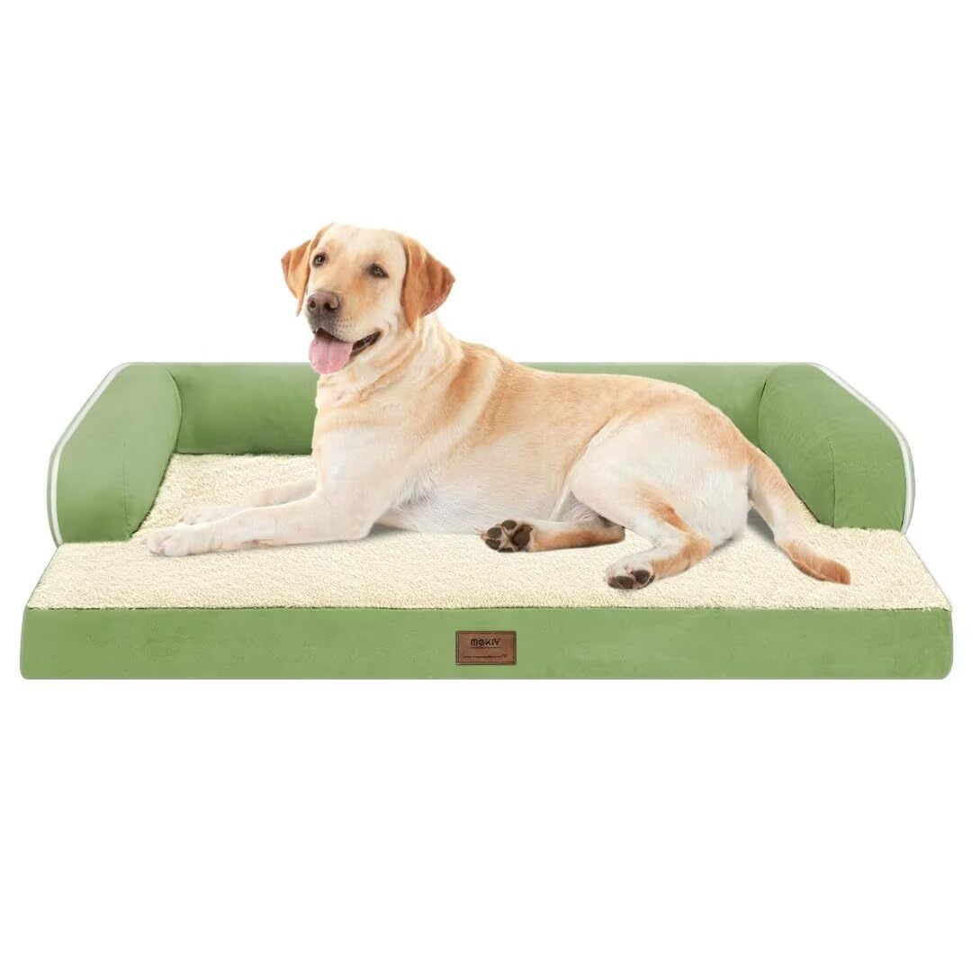 Large Dog Bed Orthopedic Washable - Memory Foam - XXL Large Big Dogs - Beds Bolster Pet - Couch Sofa - Waterproof with Removable Cover - Grass Green