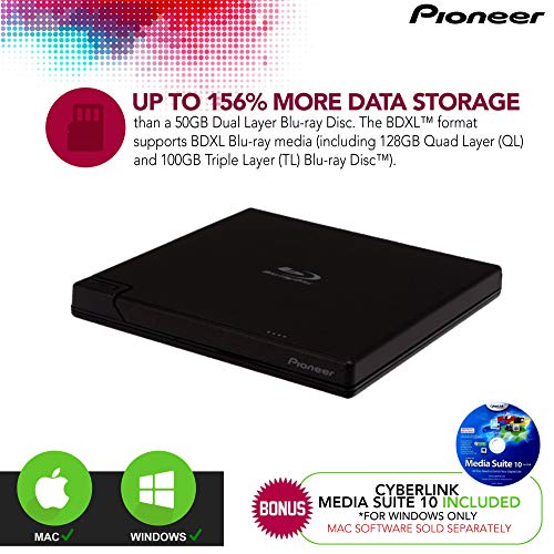 Pioneer BDRXD07B 6x Slim Portable USB 3.0 BD/DVD/CD Burner