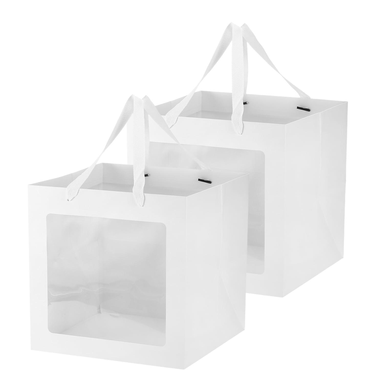 PATIKIL Gift Bags with Clear Window, (25cm x 25cm x 25cm, White)(2 Pcs), Gift Wrap Bags with Handles, Suit for Wedding/Birthday/Bridesmaid/Party/Shopping