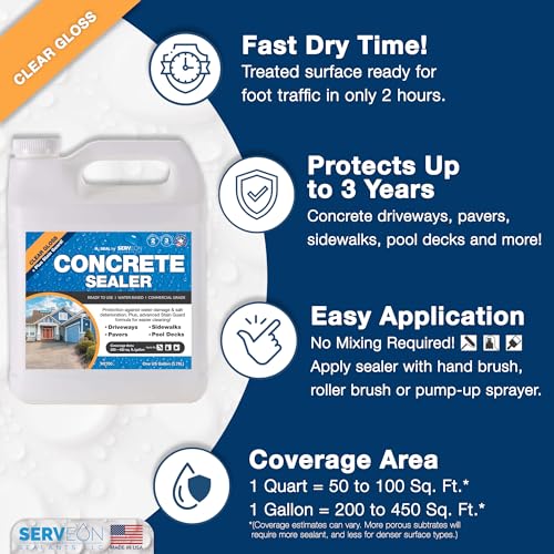 Serveon Sealants H2700-1GAL Concrete Driveway Sealer Plus Stain Guard (Clear Gloss Finish) Commercial Grade Outdoor Indoor Waterproof Sealant Protects Pavers Sidewalks Pools (1 Gallon) H2700 thumb #6