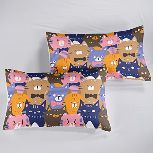 Qoomo Cat Comforter Queen Size,Kawaii Cats Comforter Set For Kids Teens Girls,3Pcs Bedding Set Printed Comforter With 2 Pillowcases,Down Alternative,Soft And Lightweight，Queen Size #TOP6
