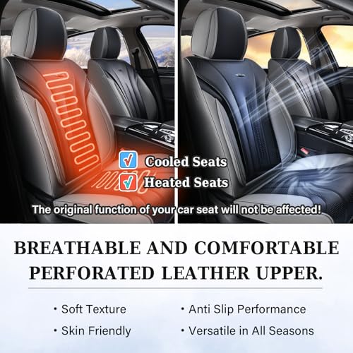 Image of Coverado Front Seat Covers, 2 Pack Waterproof Seat Cover for Cars, Driver Seat Covers, Waterproof Car Seat Protector, Leather Car Seat Cushions Universal Fit for Most Sedan, SUV, Trucks(Gray&Black)