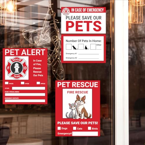 Image of Pack 9 Pcs Pet Rescue Emergency Sticker for Cars Vehicles Trucks Indoor Outdoor Window Warning Signs Bumper Stickers Removable Waterproof Vinyl Decals Car Exterior Accessories