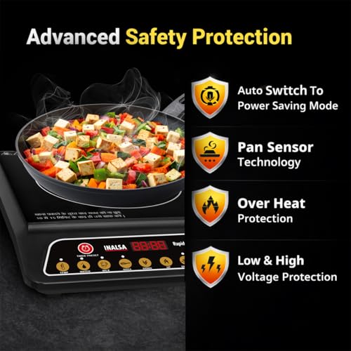 Image of INALSA 2000W Induction Cooktop with Smart Push Control|7 Indian Cooking Preset(Roti, Pressure Cooker & More)|Pan Sensor Technology|Variable Timer|Overheat & Voltage Protection|Anti-Skid Feet|RapidCook