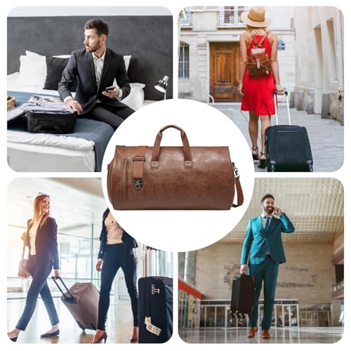 Garment Bag - Suit Luggage Bag - Garment Duffel Bag With Shoe Compartment | PU Leather Convertible Suit Travel Bag | Waterproof Carry-On Luggage For Men And Women – Weekender Duffle4
