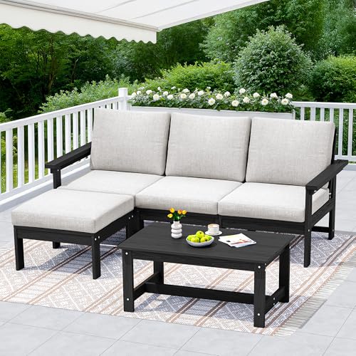 Image of SERWALL HDPE Outdoor Sectional with Ottoman & Coffee Table