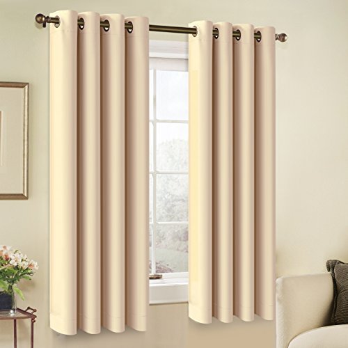 Balichun 2 Panles Blackout Curtains Thermal Insulated Grommets Drapes for Bedroom/ Living Room 52 by 63 Inch Beige
