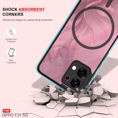 Image of AESTMO Oppo F31 / F33 5G Back Cover | 360 Protection | Crystal Clear Hard Back Transparent | Compatible with MagSafe Accessories (PC+TPU, Black Bumper)
