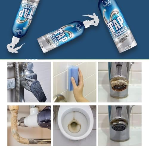 Image of Qssiy Lemon Tap Cleaner 1L | Instant Limescale Remover for Chrome, Steel, Brass Taps & Shower Heads | No Residue, Hand Safe | Fresh Lemon Scent | Made in India