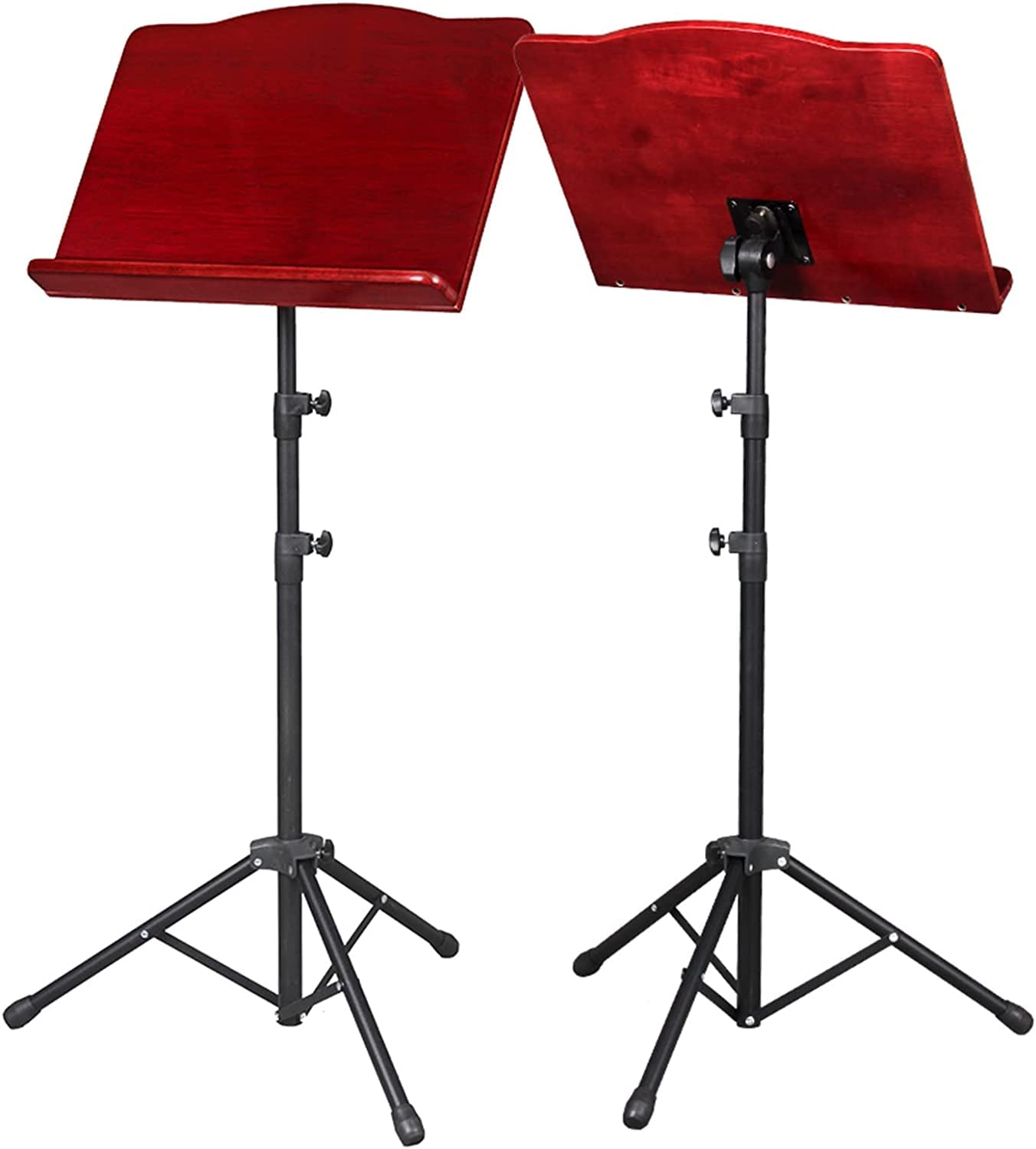 Atriles de música de Altura Ajustable, Soporte de música portátil, atriles de partituras Plegables, Estante de Almacenamiento de Metal de Madera, trípode, Color Madera (Rojo)