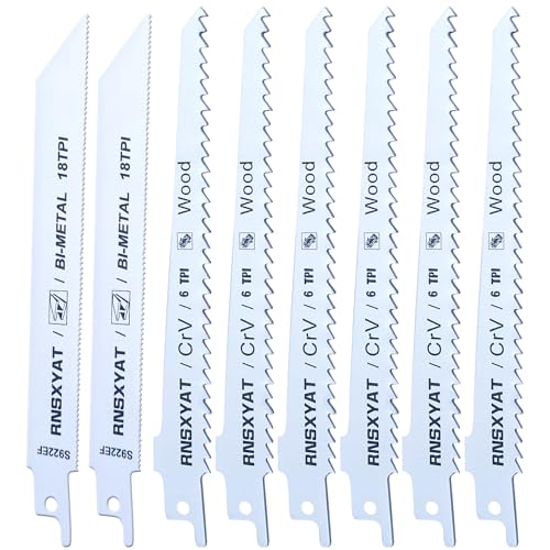 8PCS Reciprocating Saw Blades for Wood Pruning, Including Premium 6Pcs Woodcutting & 2Pcs Carbide Metal Blade with Storage Case (6in 6TPI + 6in18TPI) by RNSXYAT