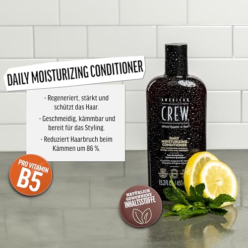 AMERICAN CREW – Daily Moisture Conditioner, 250 ml, Pflegeconditioner für Männer, stärkendes Haarprodukt ohne Silikone, schützt vor Trockenheit & reduziert Haarbruch, vegan